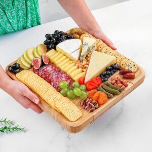 Light Bamboo Cheese Board & Knife Set | Organic Wood Charcuterie Platter